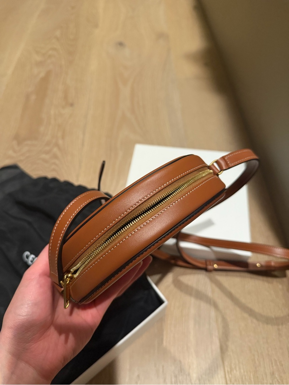 Celine Triomphe Oval Crossbody Bag in Brown and Beige - Picture 3 of 5